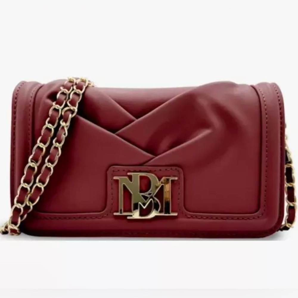 Badgley Mischka Plum Oxblood Burgundy Small Pleated Chain Crossbody Bag NWT